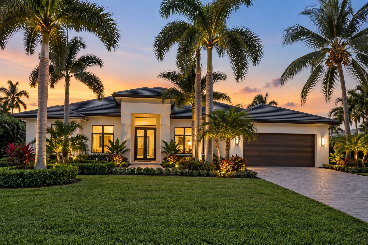 A Delray Beach home at dusk, illustrative