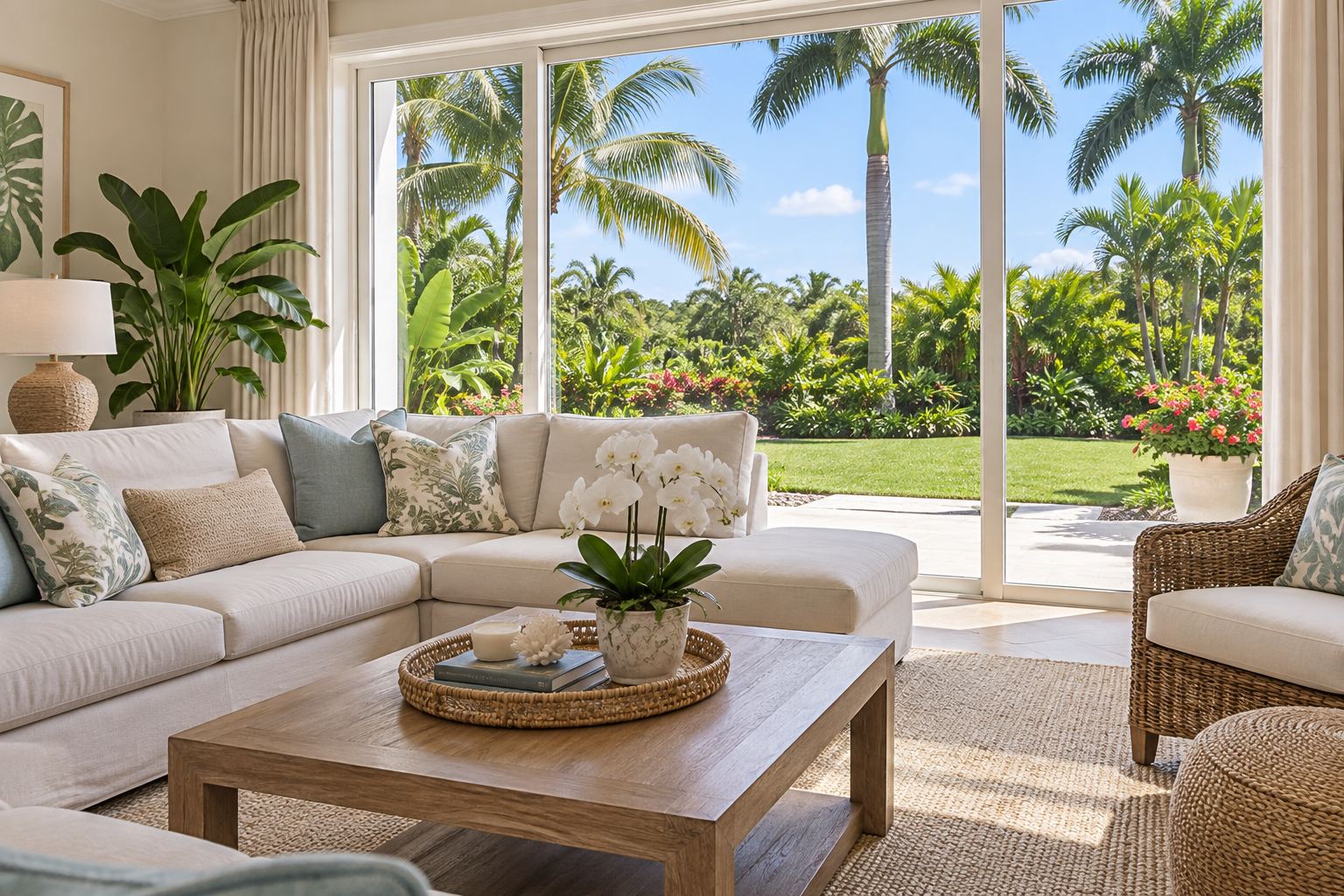 A cozy Delray Beach living room, illustrative