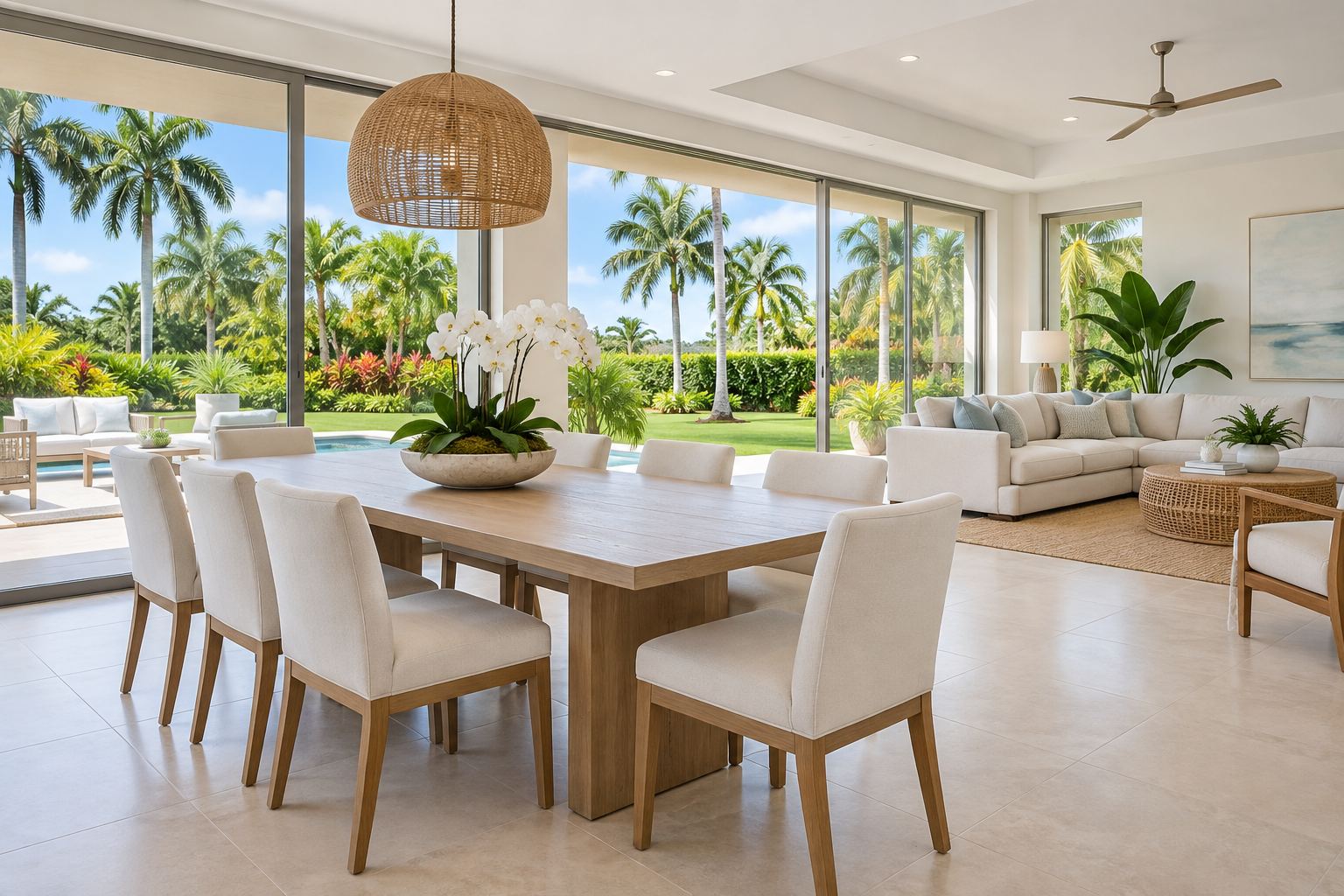 A bright Florida living room, illustrative